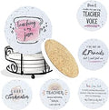Best Teacher Gifts for Women - Teacher Appreciation Gifts - Absorbent Ceramic Coasters 6pc - Metal Holder & Cylinder Kraft Gift Box Included (Funny)