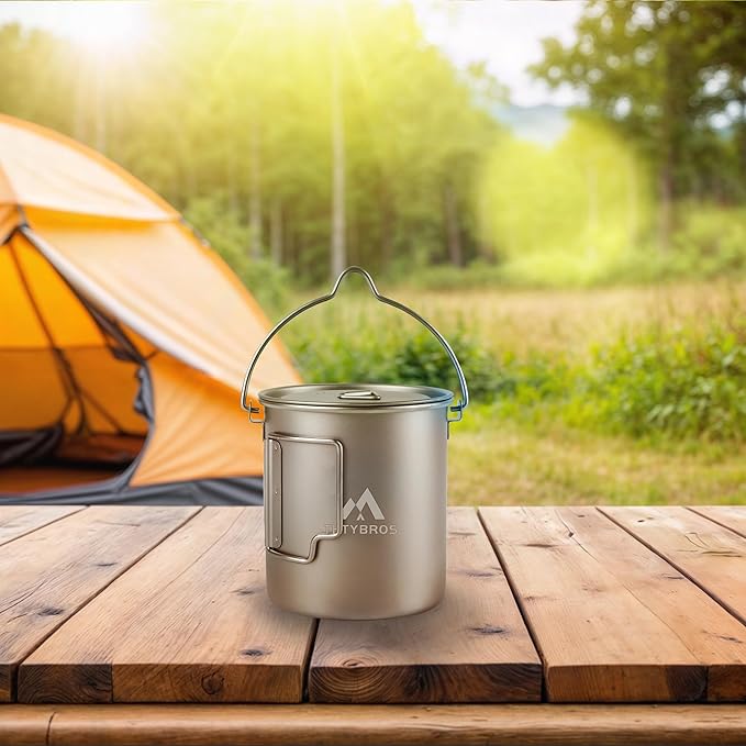 THTYBROS Titanium 750ml Pot with Titanium Spork, Ourdoor Solo Camping Mug, Hanging Cup Spork Kits