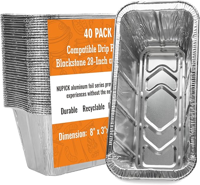 NUPICK 40 Pack Grease Cup Liners for Blackstone 17"/28"/36" Griddle, Drip Pan Liners for Blackstone 5017, Disposable Aluminum Foil Drip Pan Liner