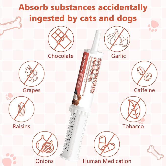 Activated Charcoal Paste for Dogs Cats, Puppy & Pet Poisoning Kit, Toxin Absorber for Pet Emergency, Aids Digestive System Recovery, 2 Tubes, 60 ml Each