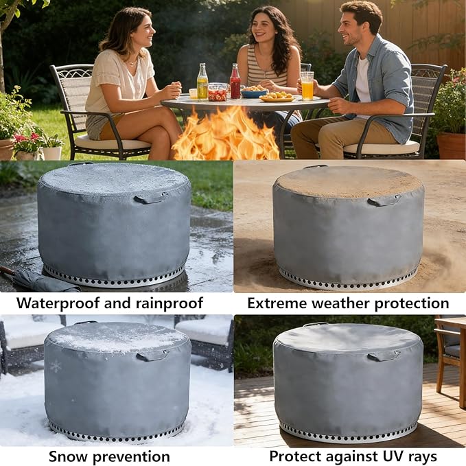 Chinchilla Fire Pit Cover Round for Solo Stove Yukon 27"-29", Waterproof Smokeless Fire Pit Cover, 600D Strong Tear Resistant, Fits for Gas/Table/Bowl Fire pits