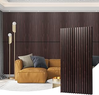 AMZDEPOT Wood Slat Wall Panel, 48.03 x 23.82 x 0.83 Inch Wood Panels for Wall, 3D Soundproof Wall Panels, Large Acoustic Panels for Interior Ceiling and Wall Decor Noise Reduction, 2 Pack, Walnut
