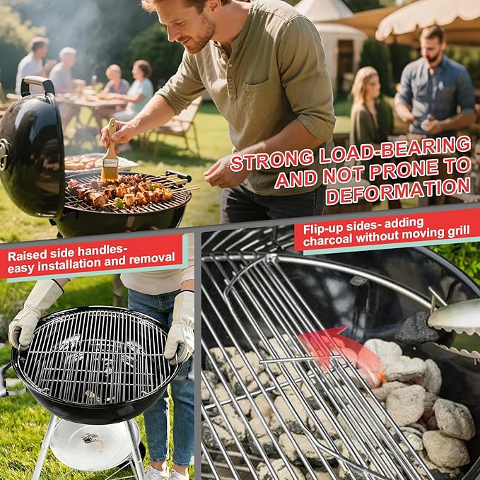 7436 Hinged Cooking Grate for Weber 22 Inch Original Kettle Charcoal Grills, Round Replacement Grate for Weber Performer, Master-Touch, Bar-B-Kettle, Jumbo Joe Premium & Other 22 Inch Charcoal Grills