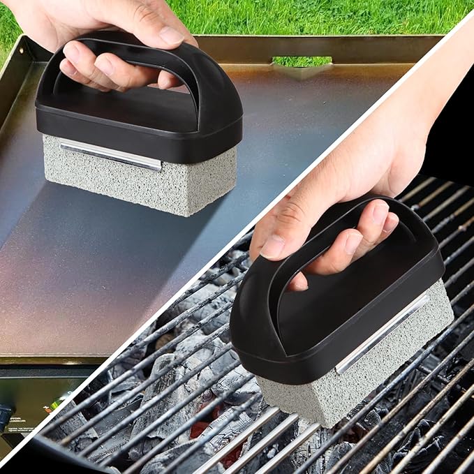 Grill Cleaner, Griddle Cleaning Brick Block Heavy Duty Grill Stone Cleaning Bricks, Pumice Flat Top Cleaning Stone Removing Stains Greases Residue - 3 Pack with 1 Handle