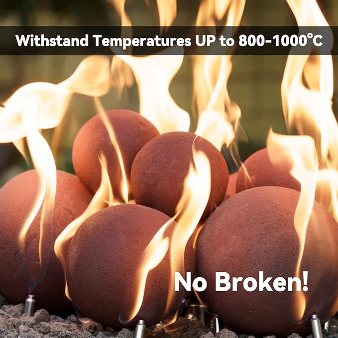 Skyflame Ceramic Balls, Set of 12 Round Fire Stones Set for Indoor and Outdoor Fire Pits or Fireplaces Accessory, 4 Inch, Brick Red