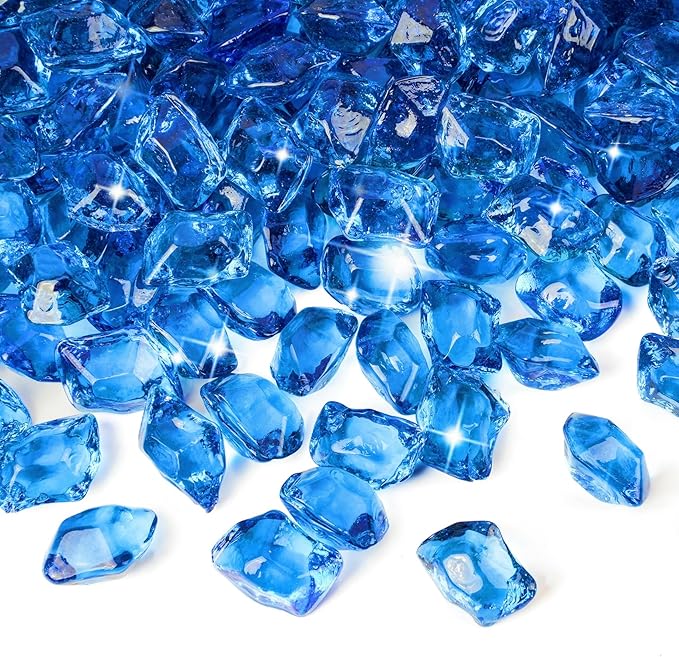Mr. Fireglass 1/2-Inch Polygon Fire Glass for Fireplace Fire Pit & Lanscaping, 10 Pounds High Luster Pacific Blue