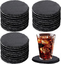 50 Pieces Round Slate Coasters Bulk 4 x 4 Inch Stone Cup Coasters Black Laser Engraving Blanks with Anti-Scratch Bottom for Kitchen Drinks Table Bar Home