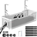 Under Desk Cable Management Tray White, Cinati Wire Organizers No Drill, Cable Tray with Clamp for Wire Management, Cord Organization Box for Office, Home - No Damage to Desk
