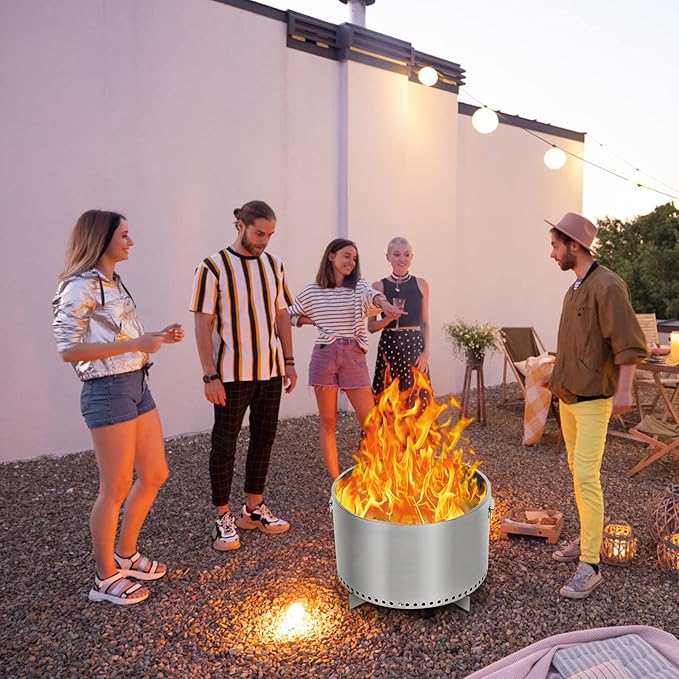 20.5 in Smokeless Fire Pit with Air Switch and Handle, Wood Burning Portable Stainless Steel Outdoor Firepit with Removable Stand and Ash Pan, Ideal for Camping Backyard Patio, H: 11.5 in, 18.8 LBS