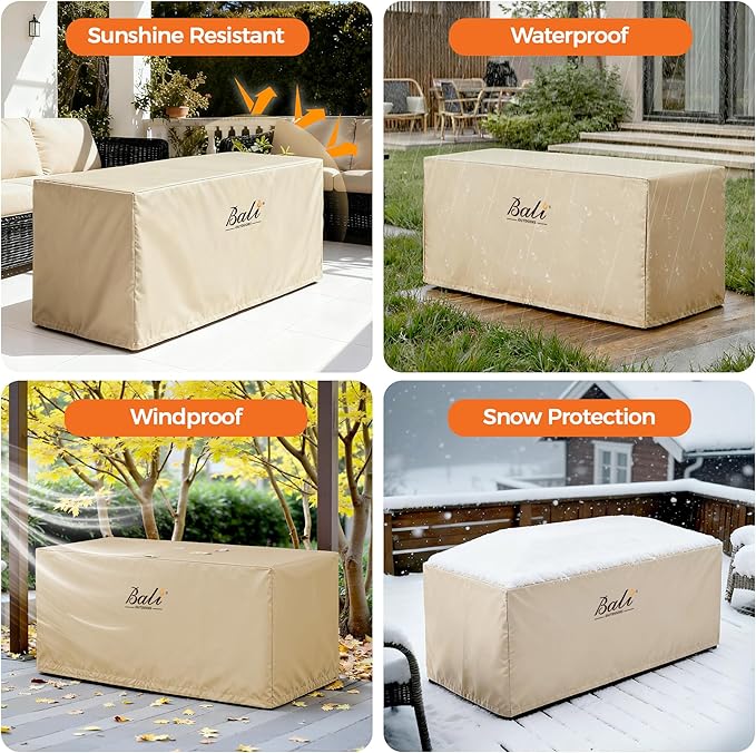 BALI OUTDOORS Rectangular Fire Pit Covers, Waterproof and Weather Resistant PVC Material, Khaki, 42.2" L x 24.2" W x 22.8" H