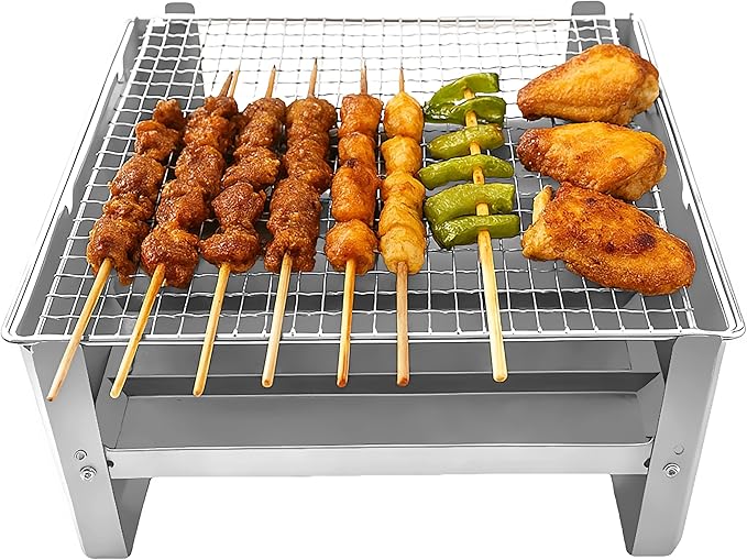 Portable Charcoal Grill 16 Inch, Foldable Tabletop BBQ with Carry Bag & Gloves, Compact Stainless Steel Grill for Outdoor Camping, Picnics, Backyard and Travel, Folding Stainless Steel