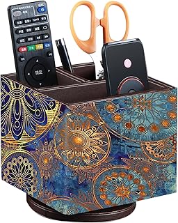 Remote Control Holder PU Leather TV Remote Caddy for Table, 360 Swivel Pen Holder for Desk Organizers and Accessories, Nightstand Organizer for Bedroom/ Office, Home Decorations for Living Room