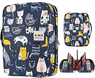 YOUSHARES Colored Pencil Case 220 Slots Pen Case Organizer With Handy Wrap & Zipper, Multilayer Holder for Prismacolor Colored Pencils & Gel Pen (Sports Cat)