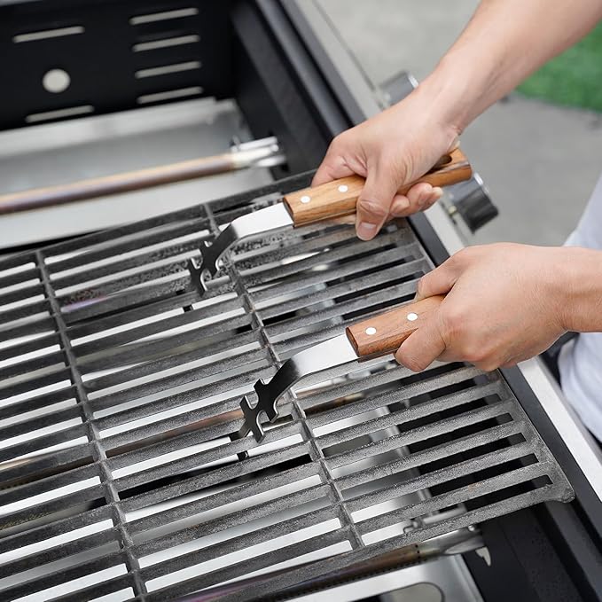 onlyfire 2 Grate Liftes, Stainless Steel Cooking Grid Lifter Gripper Picker Grill Accessories BBQ Utensil Universal Grill Tool for Cast Iron and Stainless Steel Grates