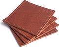 American Made Leather Coasters - Premium Full Grain Leather, Double Layered Square Rustic Brown Coaster Set, 4”x4” - Handmade in The USA - Set of 4