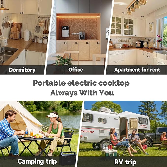 Portable Single Burner Electric Cooktop, 1200W 110-120V Countertop Hot Plate with Knob Control & 6 Power Levels, Black Crystal Glass Surface, Compatible with All Cookware, for Home Camping