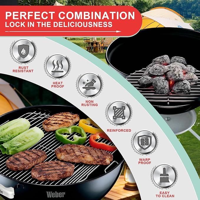 Cooking Grate Charcoal Grate Replacement Parts for Weber 18.5 Inch One-Touch,Smokey Mountain,Original Kettle Grill,Jumbo Joe,Bar-B-Kettle,Stainless Steel BBQ Parts for Weber 7432 7440