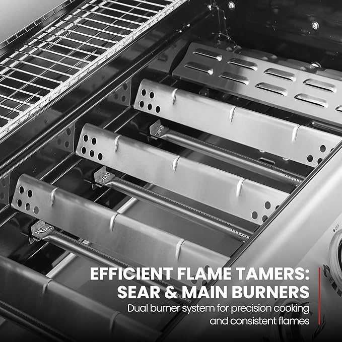 Royal Gourmet GA6402S 6-Burner Propane Gas Grill with Side Burner and Warming Rack, 74,000 BTUs, Cabinet Style Outdoor BBQ Grill for Barbecue Grilling & Backyard Cooking, Silver