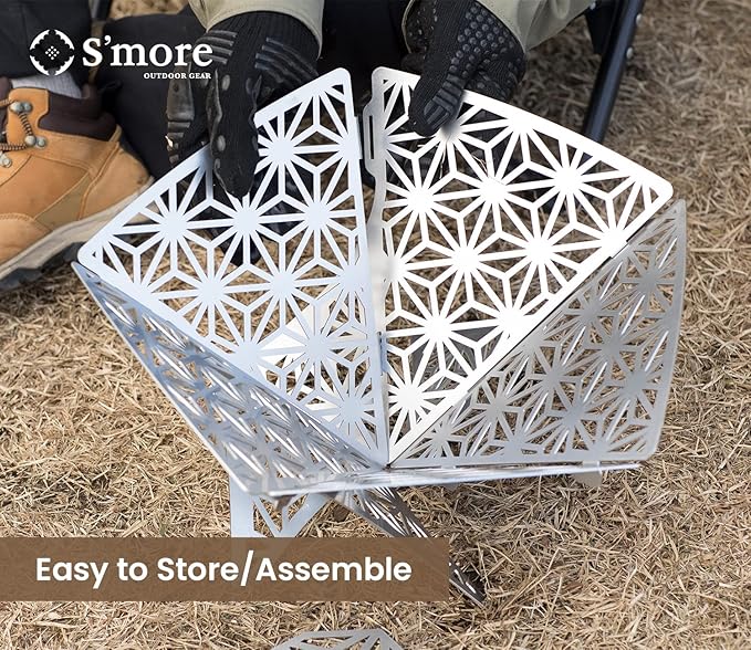 S'more Portable Assembled Camping Fire Pit,Outdoor Fire Pit with grill for cooking,Firepit Stove with storage bag,Backyard Patio Garden Fireplace for Camping, Outdoor Heating,Bonfire,Picnic-S size