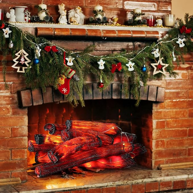 Tuanse 10 Pcs 8.7 in, 16 in Flameless Fake Fire Log Spring Summer Beach Camping Themed Party Decorations Fake Campfire Battery Operated Artificial Fire Pit for 4th of July Easter Party Decor