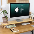 Bamboo Dual Monitor Stand Riser with Underneath Storage, Ergonomic Desk Shelf Supports PC Computer Monitor, Printer, TV for Home, Office, Natural