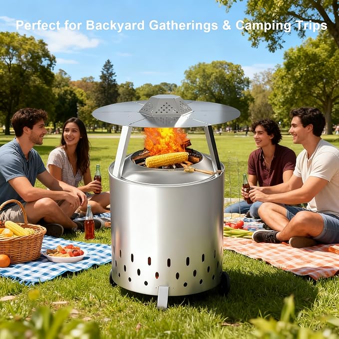 Fire Pit Heat Deflector for Solo Stove Ranger 15", 304 Stainless Steel Heat Diffuser, Firepit Captures and Redirects Warmth, with Carrying Handle & 3 Legs Accessory