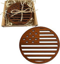 Independence Day Wood Coasters Set - This USA Gift Include 4pcs Carved American Flag Wooden Coasters for Drinks - Great Patriotic Home Decorations