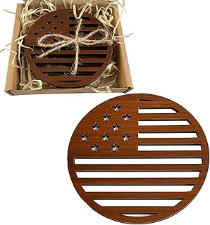 Independence Day Wood Coasters Set - This USA Gift Include 4pcs Carved American Flag Wooden Coasters for Drinks - Great Patriotic Home Decorations