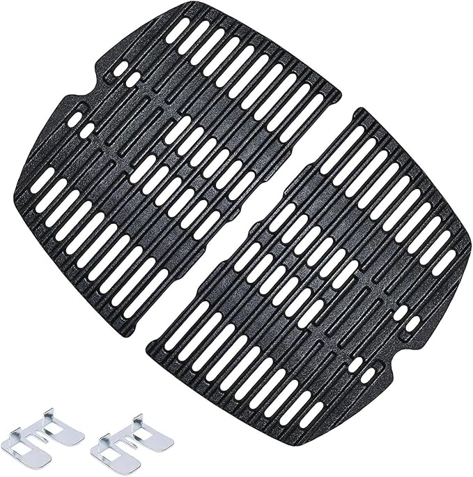 Shengyongh CC7644 (2-Pack) 17 x 12.7 inches Cast Iron Cooking Grid Grates for Weber 7644 Q100 Series, Q140, Q1000 Series Q1200 50060301 386000 50060001 51010001 51060001
