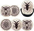 Satan Goat Skull Coasters for Drinks with Holder Leather Coasters Set of 6 for Coffee Table