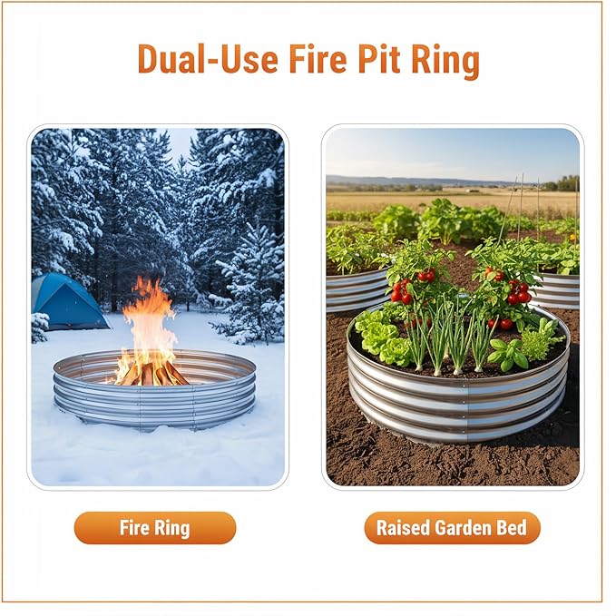 60 Inch Galvanized Steel Fire Pit Ring, 12 Inch Raised Heavy Duty Wood Burning Campfire Ring, Heat Resistant Outdoor Fireplace for Backyard, Patio & Camping