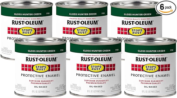 Rust-Oleum 7738730-6PK Stops Rust Brush On Paint, Half Pint, Gloss Hunter Green, (Pack of 6)