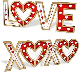 Gift Boutique Valentine's Day Love & Xoxo Signs Set of 2 Red & White Wooden Table Decor Home Mantel Shelf Wedding Anniversary Freestanding Decorations