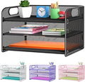 Samstar 3 Tier Letter Tray Paper Organizer with Handle, Mesh Desk Organizer Paper Sorter File Rack Shelves, Black