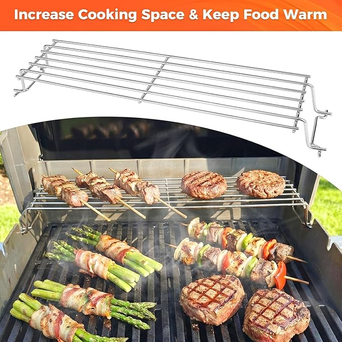 QuliMetal Foldable Stainless Steel Warming Rack for Weber Spirit 200 & Weber GS4 Spirit II 200 Series (2017 and Newer), Weber Spirit E/S-210, E/S-220 with Up Front Control, Replaces Weber 67026