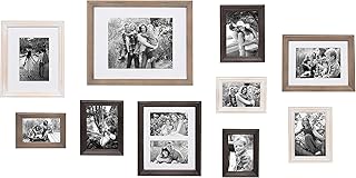 Kate and Laurel Bordeaux Gallery Wall Kit, Set of 10 with Assorted Size Frames in 3 Different Finishes - White Wash, Charcoal Gray, and Rustic Gray