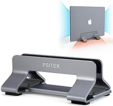 Aluminum Vertical Laptop Stand Dock Holder, Adjustable Slot Width 12-42mm, Space-Saving Upright Storage for MacBook and Laptops