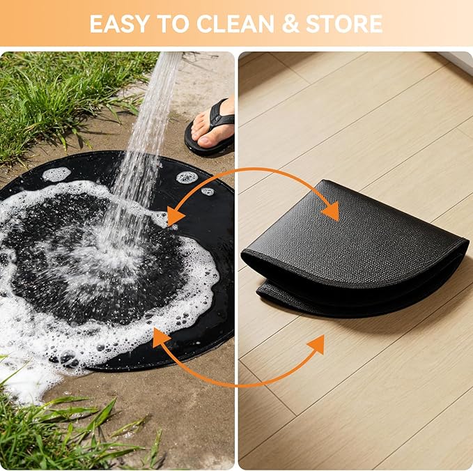 42'' Round Fire Pit Mat for Solo Stove Bonfire, Double-Sided Fireproof Under Grill Mat, Bonfire Accessories for Outdoor Deck Patio Grass, Oil-Proof & Waterproof, Easy to Clean