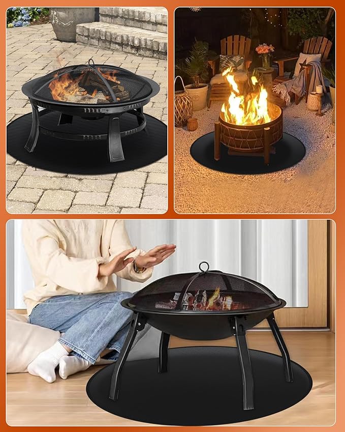 40" Round Fireproof Grill Mat for Deck & Patio, Double-Sided Silicone Coated Fiberglass, Heat Resistant Up to 2000°F, Reusable Under Grill Deck Protector for Fire Pit, Smokeless Stove, Outdoor BBQ