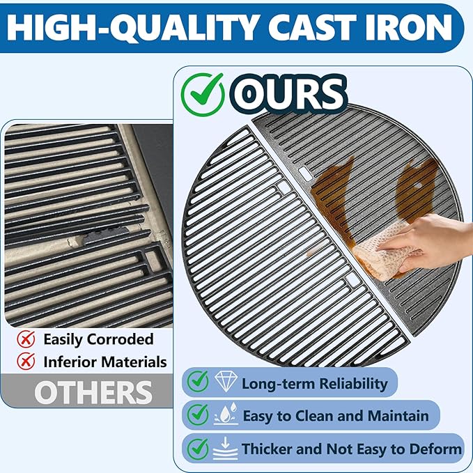 SafBbcue 24" Kamado Cooking Grate Griddle for 24 Inch Kamado Grill Replacment Parts Joe Big Joe Pro Joe Charcoal Grills BJ24RHC Big Joe II, for Kamado E6/S6 Joe Big Joe I, II III Grills