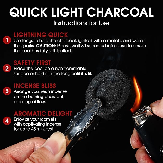 Sunlight® Charcoal Tablets for Incense– Quick Light Charcoal Tablets – Charcoal Disk Lights – 33 mm Resin Burner Rolls – – Charcoal Burner - Instant Fire Coal Tablet (100 Count (Pack of 4))