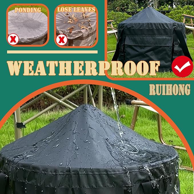 SoIo Stove Bonfire Fire Pit Cover, Smokeless Fire Pit Cover, Waterproof Sloped Top with Carry Straps, Fits for Fire Pits -22" D X 22" W X 17" H