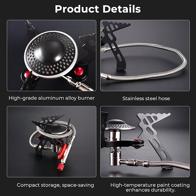Alocs 2800W Backpacking Stove, Portable Camping Stove, Mini Camp Stove Foldable Gas Stove with Carry Bag for Outdoor Cooking, Hiking, Picnic, Emergency use