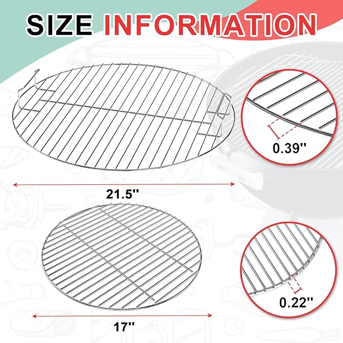 7435 7441 Grill Grate for Weber 22 Inch Kettle Charcoal Grill, 22" Cooking Grate for Weber Master Touch 22, Performer, Jumbo Joe Premium, Original Kettle Accessories, Stainless Steel –Easy Clean