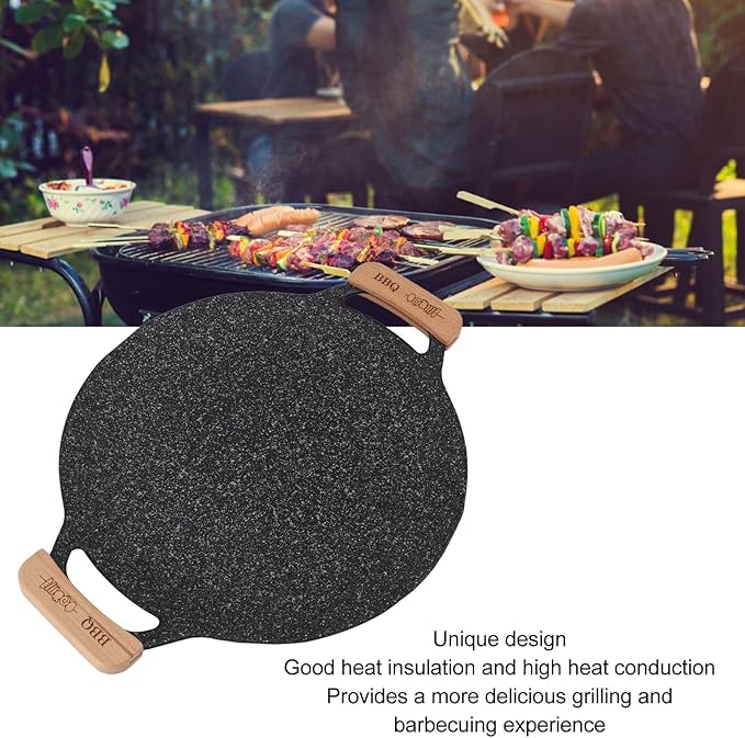 gernie Korean BBQ Grill Pan, Nonstick Round Griddle Grill Pan, Portable Round Cast Iron Skillet with Handle, Multifunctional Stove Plate for Meats, Pancakes, Korean Grill Pan for, gernief9w01iphkm-13