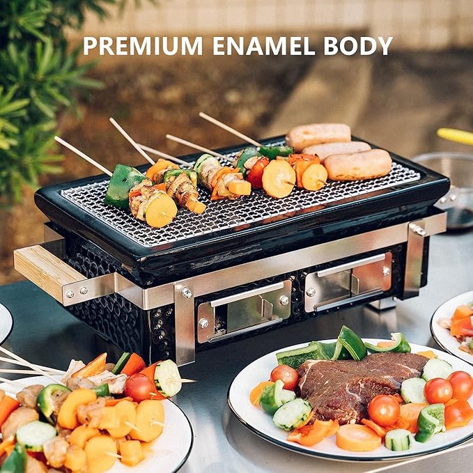 ONLYFIRE GRILLS Charcoal BBQ Hibachi Grill with Grid Lifter, Portable Yakitori Grill with Stainless Steel Grate, Barbecue Stove for Outdoor Camping Picnic Patio Backyard Cooking, GS306