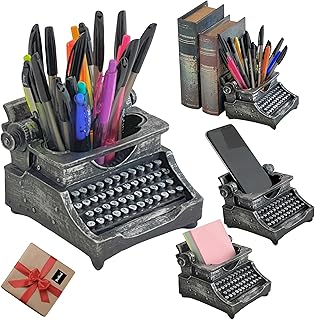 Bellaa 21413 Typewriter Pencil Holder Large Pen Desk Organizer Antiques Retro Shabby Chic Vintage Cup Creative Gift Writer Office Classroom Home Study Library