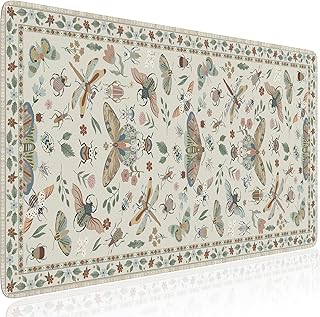 HAOCOO Desk Matt for Desktop,Cute Mouse Pad, Floral Desk Pad, Large Mouse Pad with Non-Slip Base, Waterproof Computer Mouse Mat for Gaming, Keyboard Mat for Women Office Decor(Beige)
