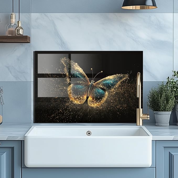 Evgosm Tempered Glass Backsplash for Kitchen， Stove Splashback, Butterfly Glass Backsplash, Used for Kitchen Wall Protection and Decoration, Easy to Install and Clean. (30x20'')