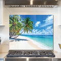 fzxwyishu Tempered Glass Backsplash for Kitchen,Stove Splashback Protector Beach Scenery Design | Heat-Resistant Splash Board, Kitchen Wall Decoration (Art Deco 2, 30"x24"(76.2x60.96cm))